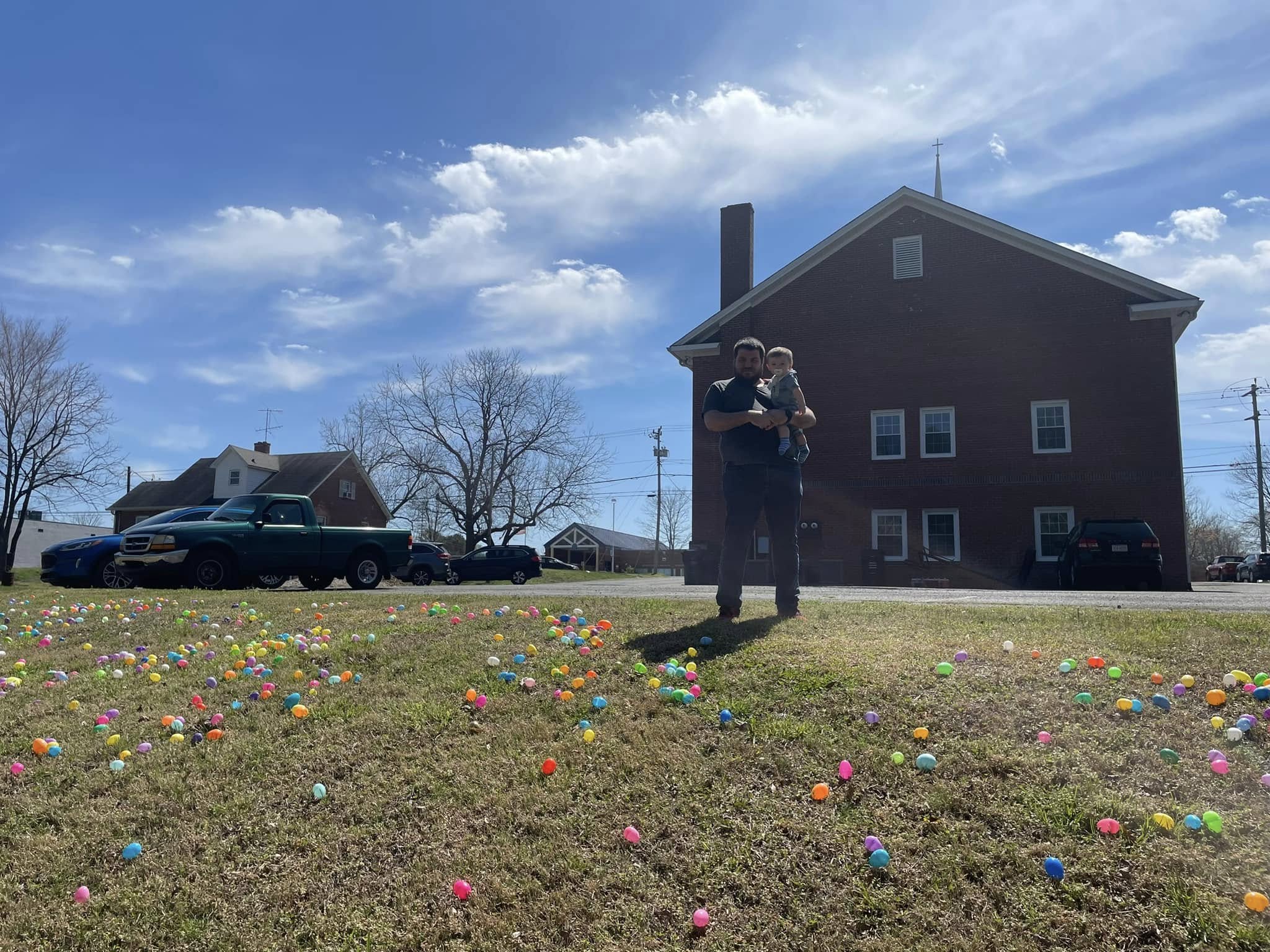 Family arriving at church for Easter celebration